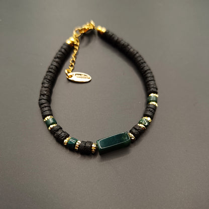 Malachite Stone Bracelet with Thin cut lava stones