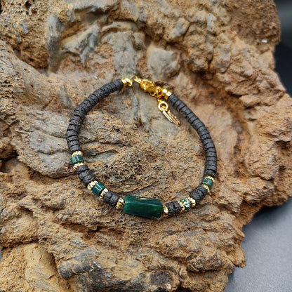 Malachite Stone Bracelet with Thin cut lava stones