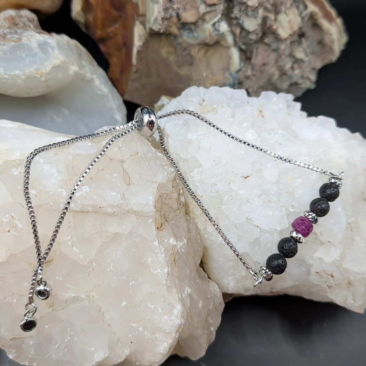 Silver Lava and Gemstone Bracelets