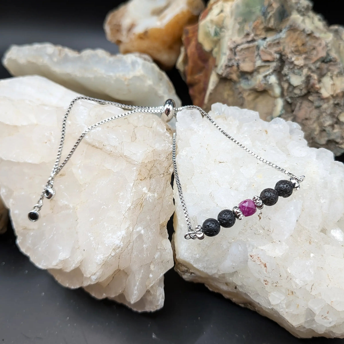 Silver Lava and Gemstone Bracelets
