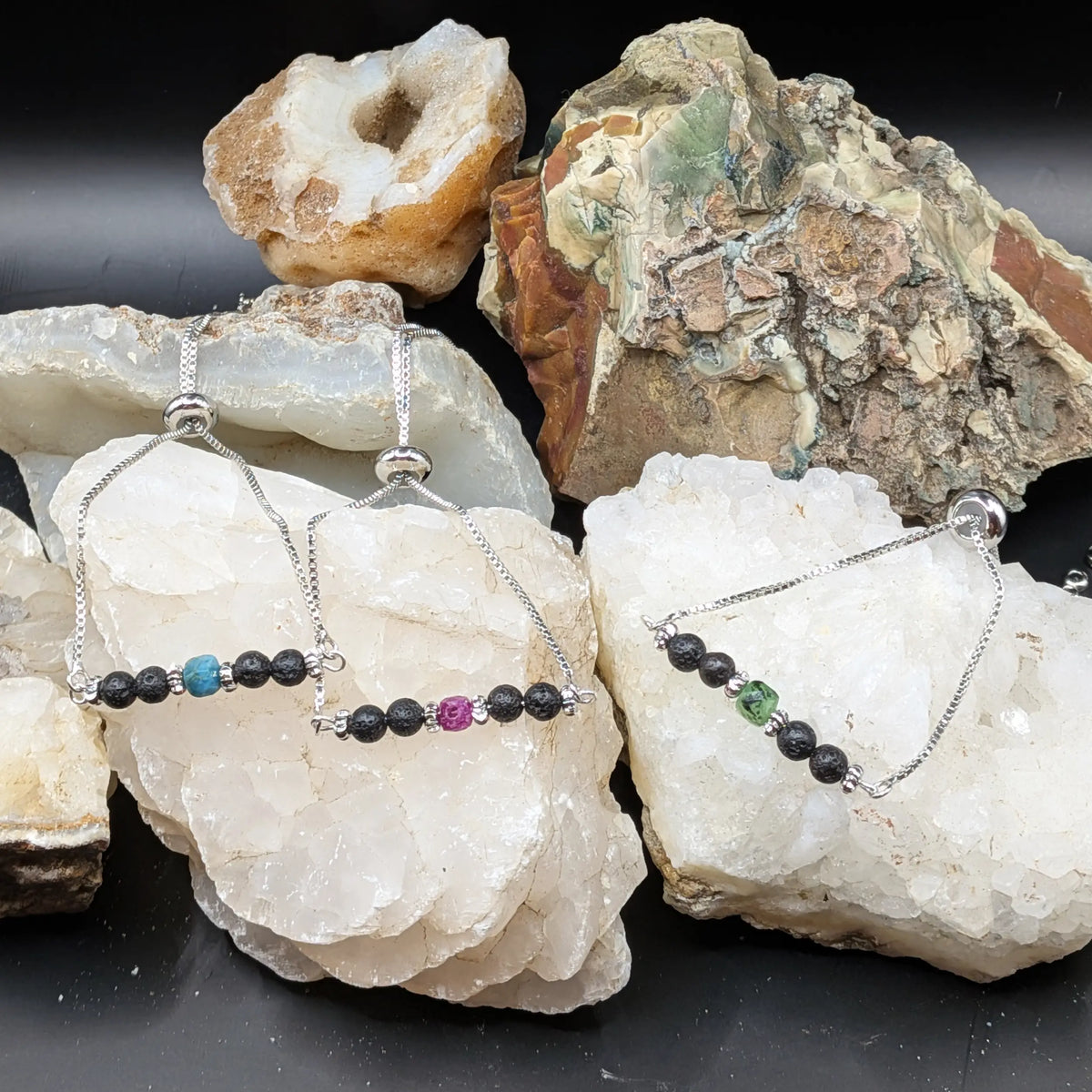 Silver Lava and Gemstone Bracelets