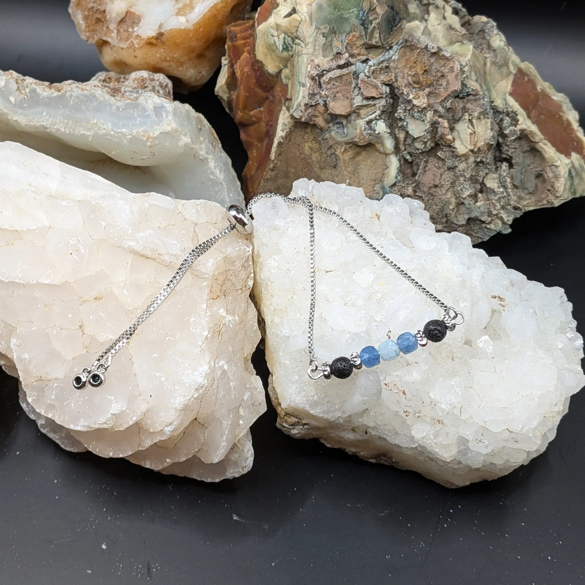 Silver Lava and Gemstone Bracelets - Assorted Gemstones