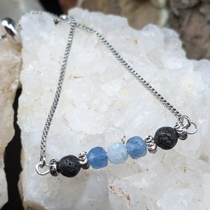 Silver Lava and Gemstone Bracelets - Assorted Gemstones