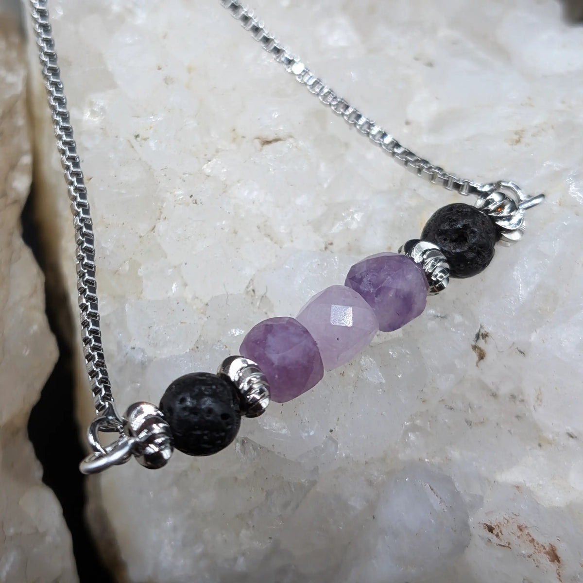 Silver Lava and Gemstone Bracelets - Assorted Gemstones