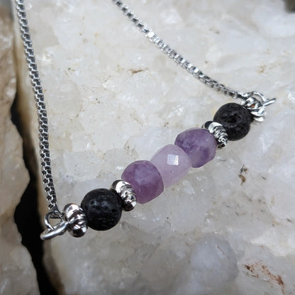 Silver Lava and Gemstone Bracelets - Assorted Gemstones