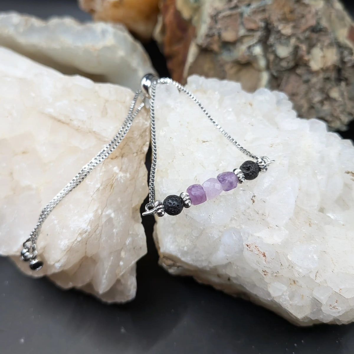 Silver Lava and Gemstone Bracelets - Assorted Gemstones