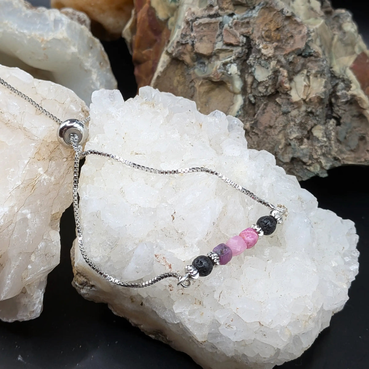 Silver Lava and Gemstone Bracelets - Assorted Gemstones