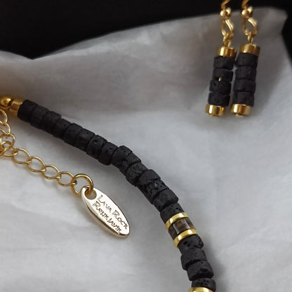 LavaRockReykjavik - Golden Rhodonite Stone Bracelet & Earrings Set