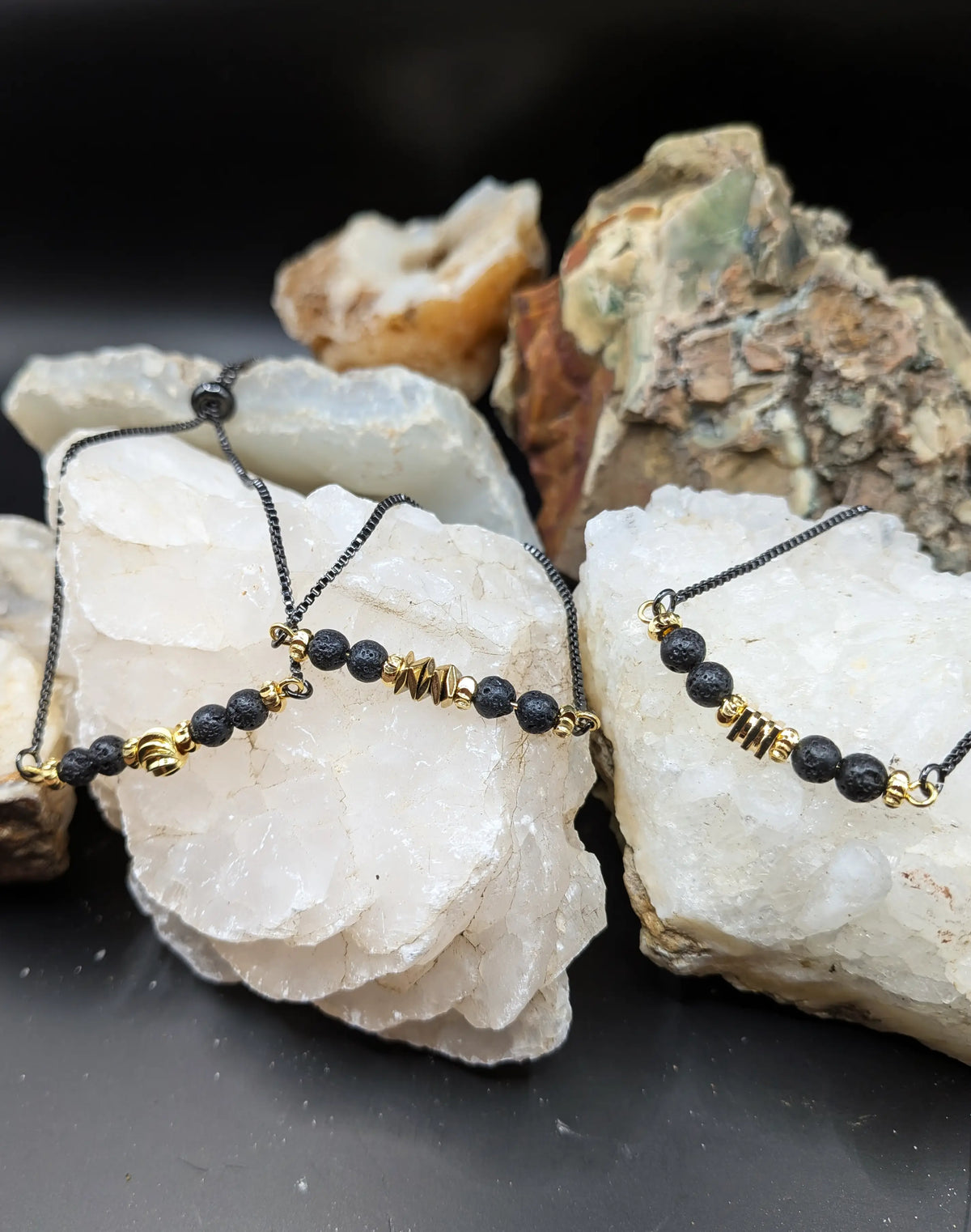 Black Lava and Gemstone Bracelets - Center Spacers