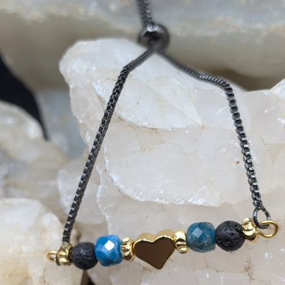 Black Lava and Gemstone Bracelets - Heart Center Piece