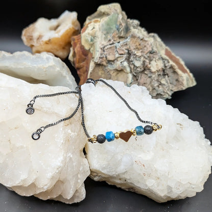 Black Lava and Gemstone Bracelets - Heart Center Piece
