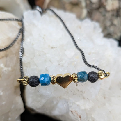 Black Lava and Gemstone Bracelets - Heart Center Piece