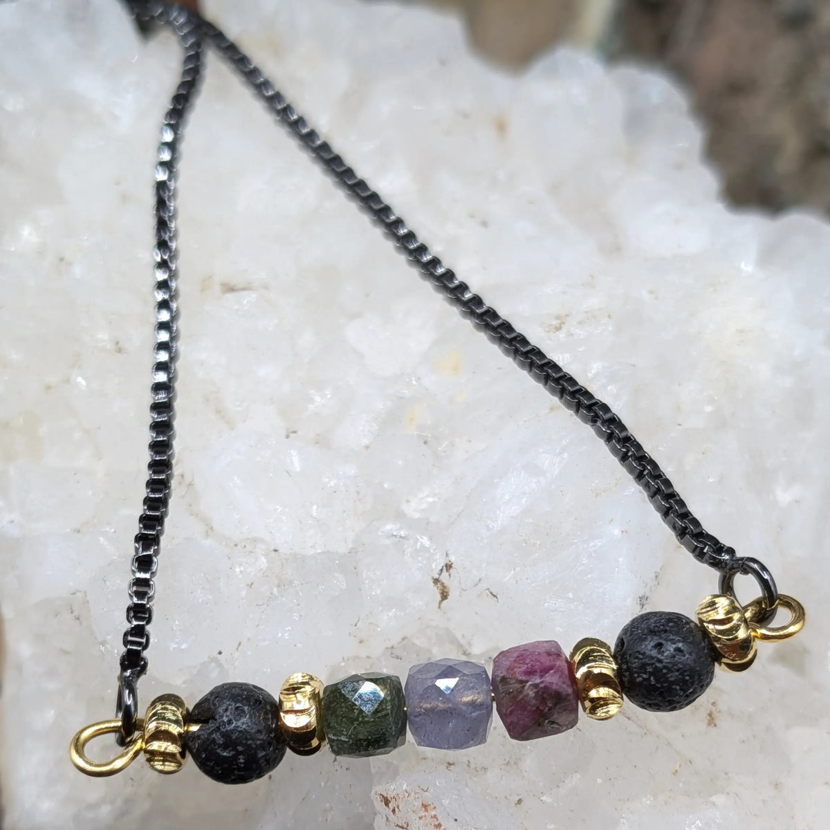 Black Lava and Gemstone Bracelets - Assorted Gemstones