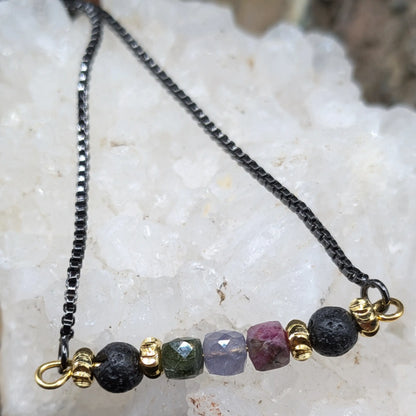 Black Lava and Gemstone Bracelets - Assorted Gemstones