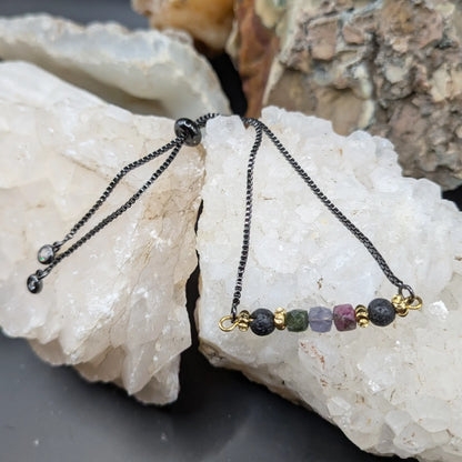 Black Lava and Gemstone Bracelets - Assorted Gemstones