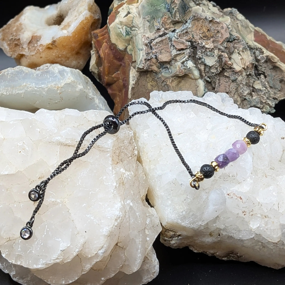 Black Lava and Gemstone Bracelets - Assorted Gemstones