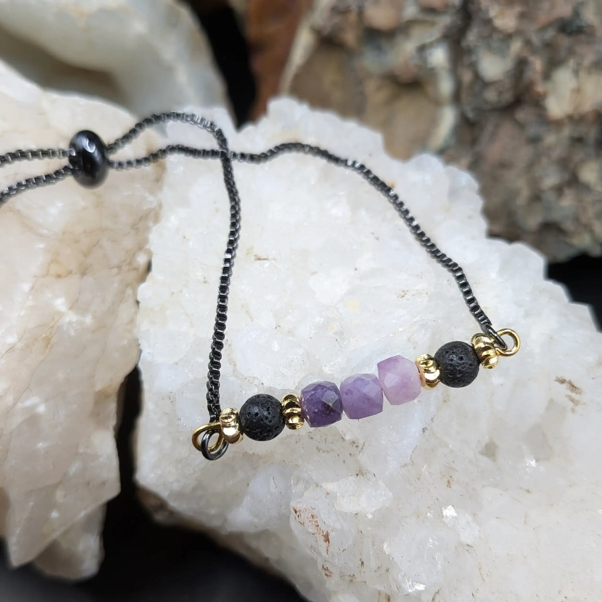 Black Lava and Gemstone Bracelets - Assorted Gemstones