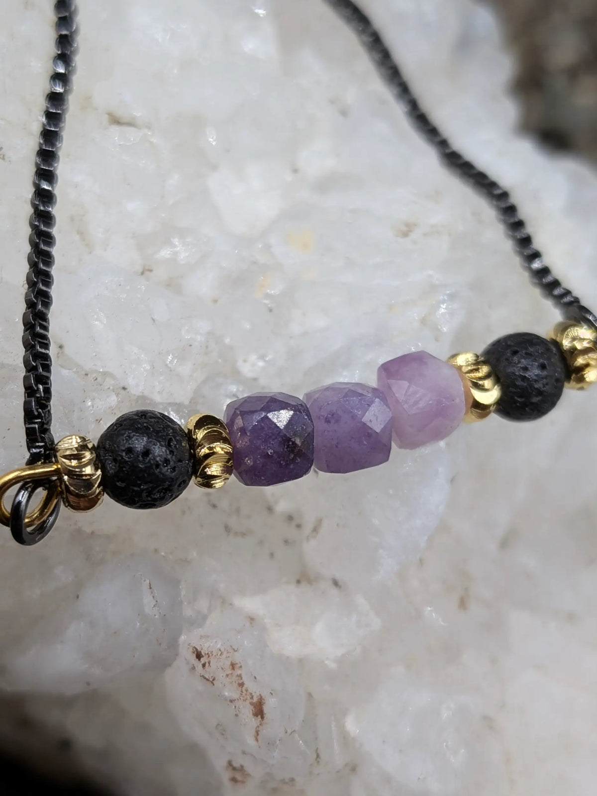Black Lava and Gemstone Bracelets - Assorted Gemstones