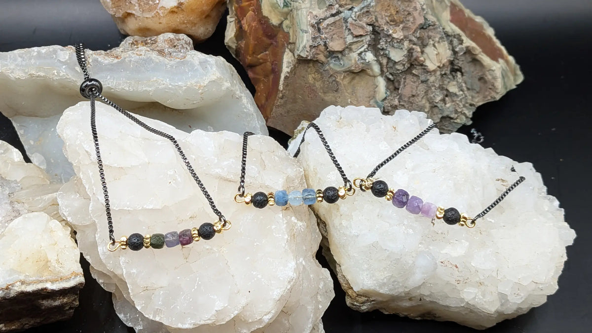 Black Lava and Gemstone Bracelets - Assorted Gemstones