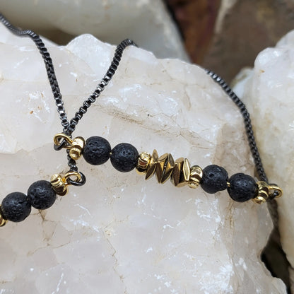 Black Lava and Gemstone Bracelets - Center Spacers