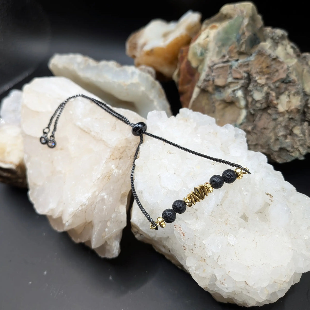 Black Lava and Gemstone Bracelets - Center Spacers
