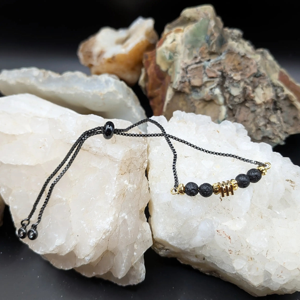 Black Lava and Gemstone Bracelets - Center Spacers