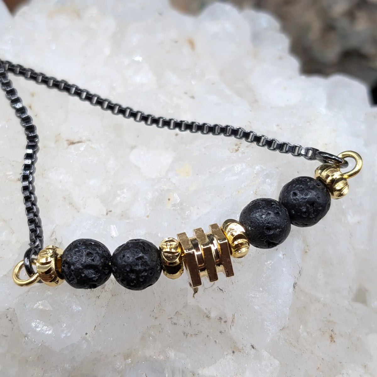 Black Lava and Gemstone Bracelets - Center Spacers