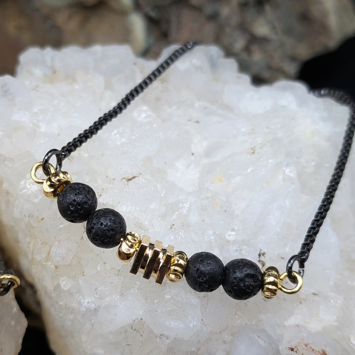 Black Lava and Gemstone Bracelets - Center Spacers