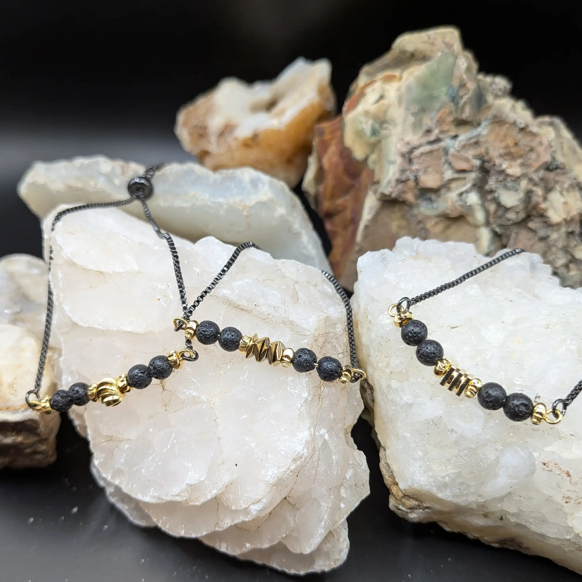 Black Lava and Gemstone Bracelets - Center Spacers