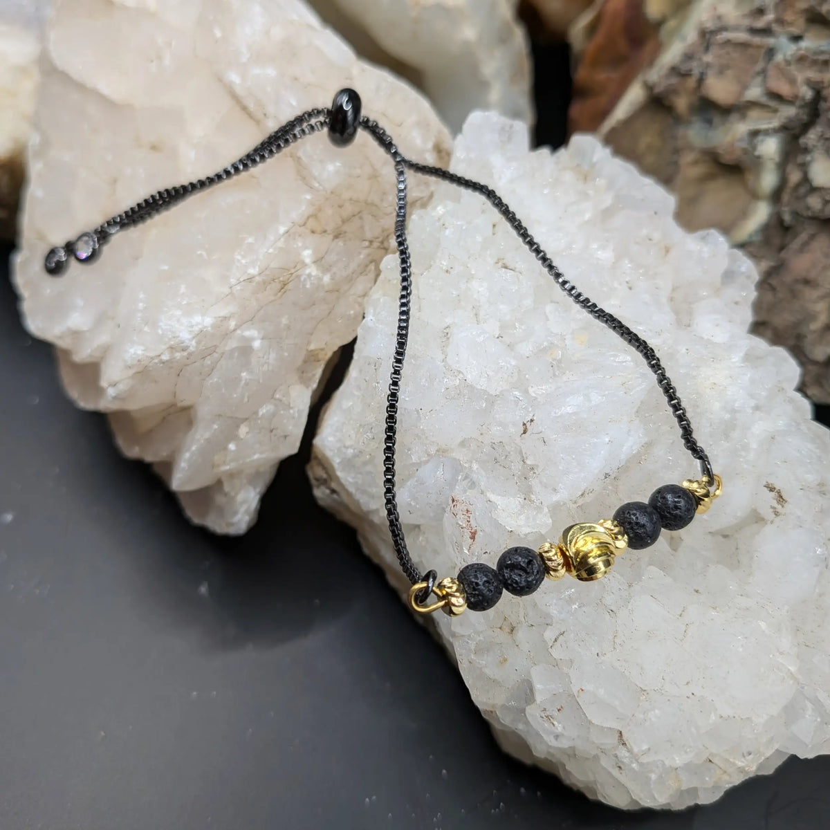 Black Lava and Gemstone Bracelets - Center Spacers