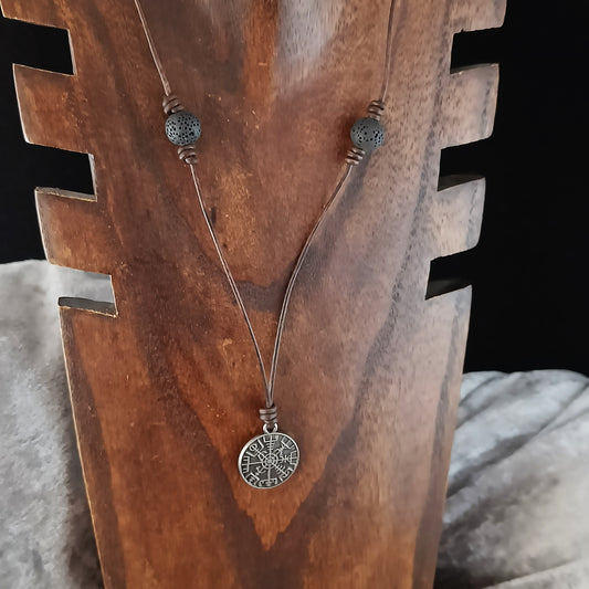 Vegvisir Leather Necklace with Lava Stones