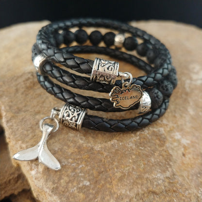 Wrapped leather bracelets with Lava and Charms