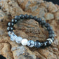 Unisex Onyx and Lava Bracelet with Bluish-Gray Agate Beads