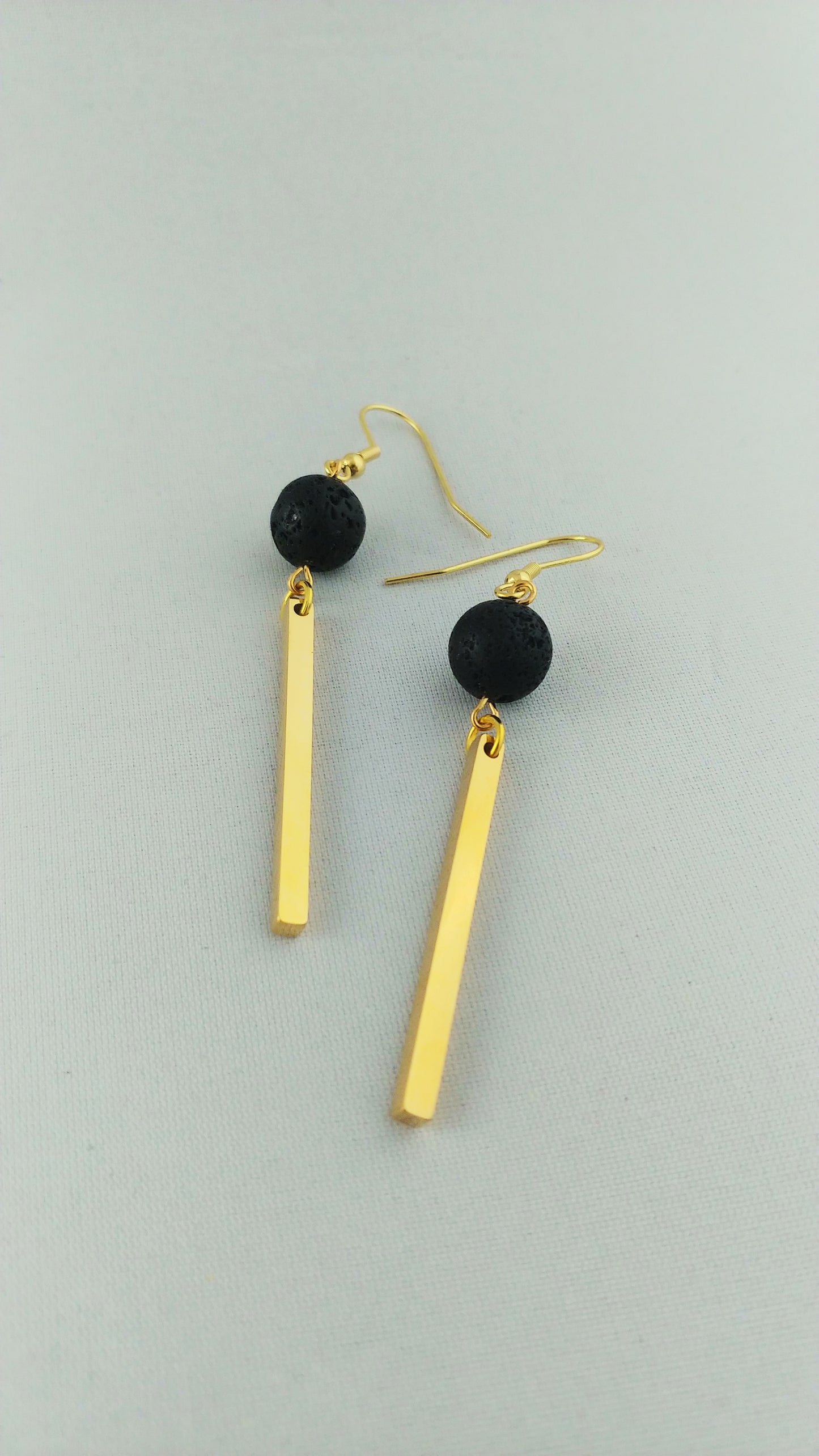 Lava and Gold Bar Earrings