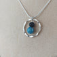 Hammered Silver Circle Necklace with Lava Rock and Blue Natural Apatite