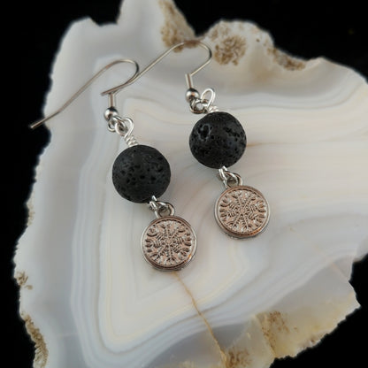 Ægishjálmur - Helm of Awe - Lava Rock Earrings - Icelandic Jewelry