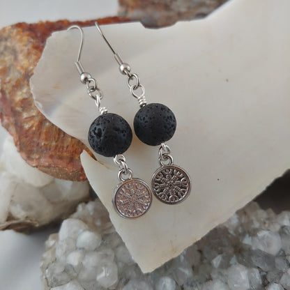 Ægishjálmur - Helm of Awe - Lava Rock Earrings - Icelandic Jewelry