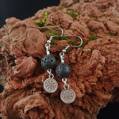 Ægishjálmur - Helm of Awe - Lava Rock Earrings - Icelandic Jewelry