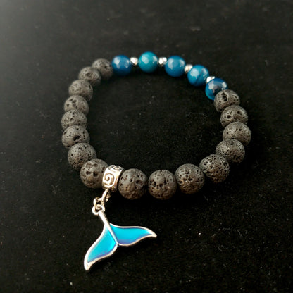 Bright Blue Whale Tail and Lava Bracelet - Icelandic Whale Bracelet - LavaRockReykjavik