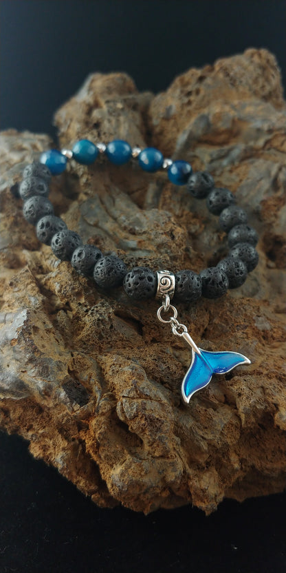 Bright Blue Whale Tail and Lava Bracelet - Icelandic Whale Bracelet - LavaRockReykjavik