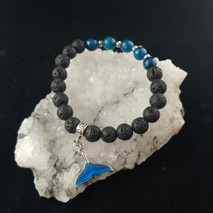 Bright Blue Whale Tail and Lava Bracelet - Icelandic Whale Bracelet - LavaRockReykjavik