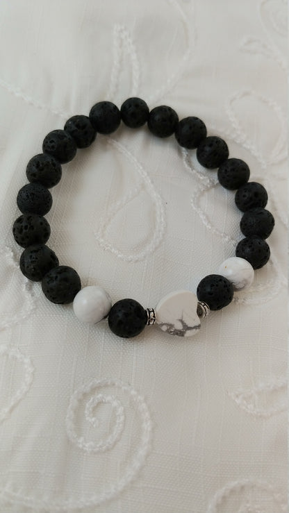 Lava Rock Howlite Heart Bracelet with 2 Howlite Stones