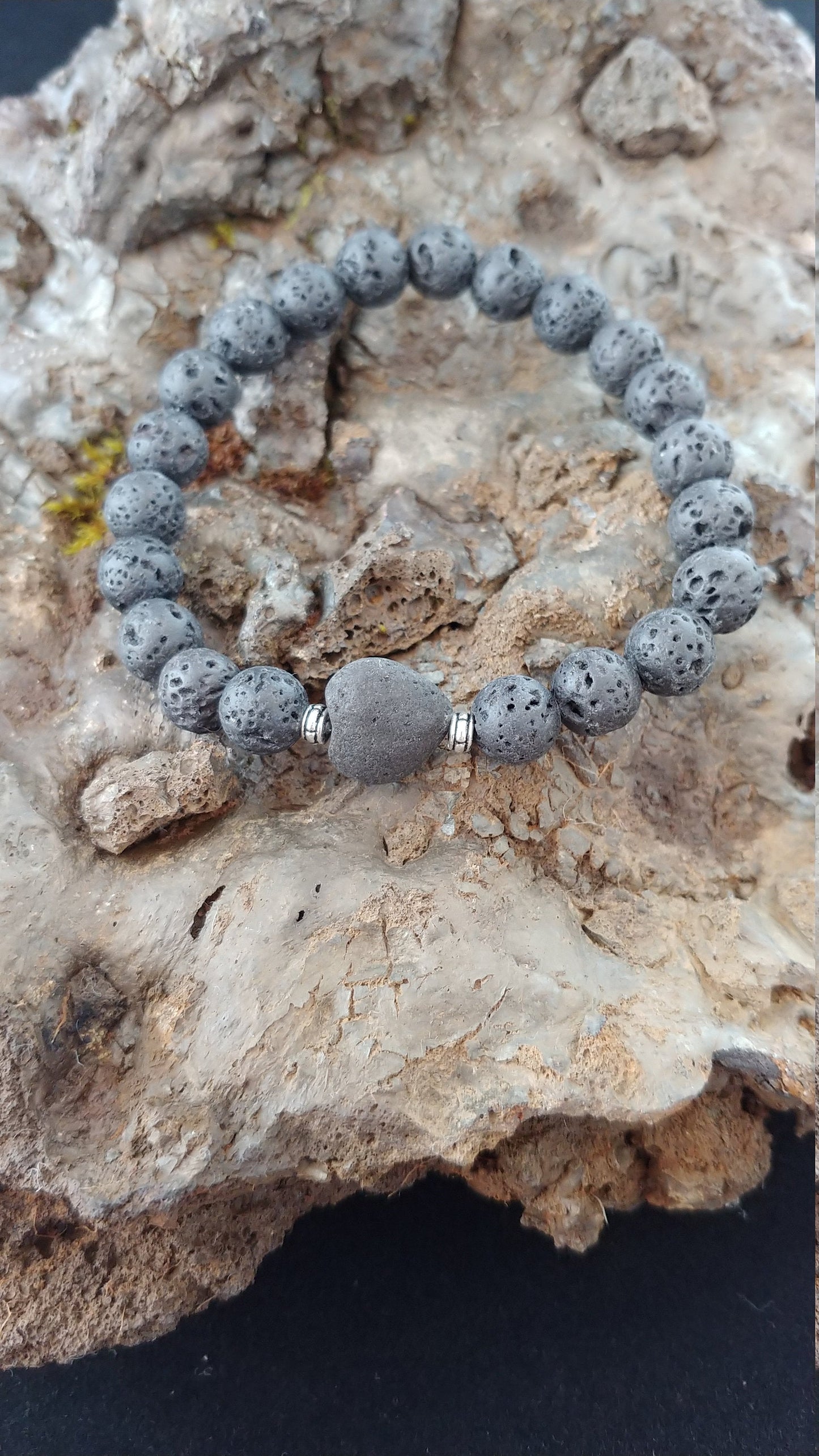 Lava Rock Bracelet with Lava Heart