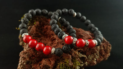 Volcano Fire Bracelet - Handmade Lava Bracelet with Dyed Turquoise Red Gemstone Beads - Handmade in Iceland