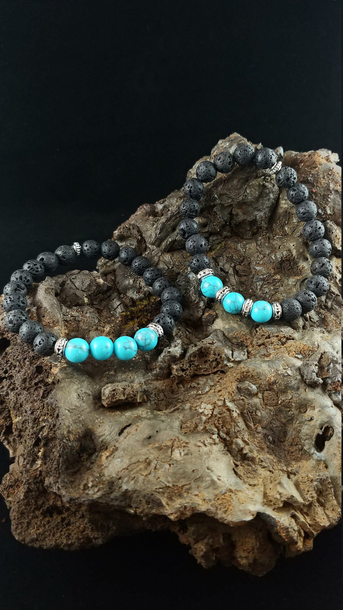 Lagoon Bracelet - Handmade Lava Bracelet with Dyed Turquoise Blue Gemstone Beads - Handmade in Iceland