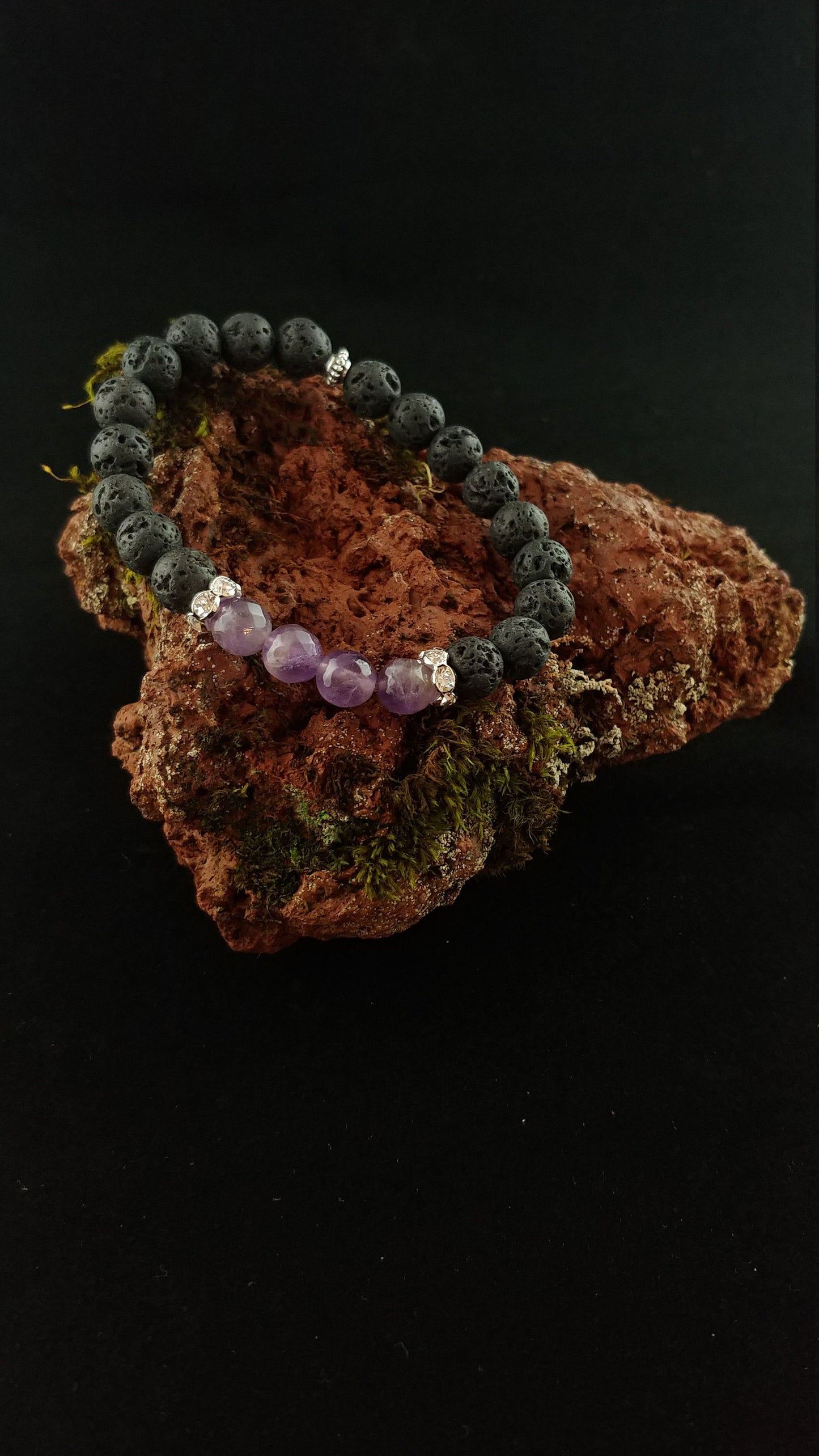 Aurora Amethyst Bracelets - Icelandic Nature Bracelet with Amethyst Beads and Rhinestone Spacers