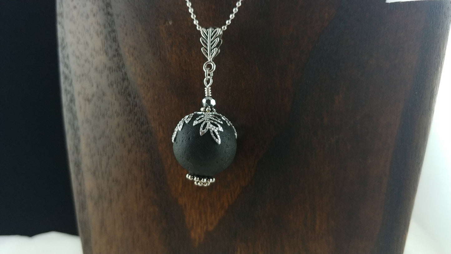 Long Necklace with Lava Stone or Cracked Crystal - 20mm Stones
