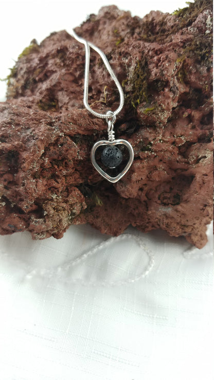 Small Lava Stone Necklace - 2 types: Heart shape and Circle shape - 6mm Lava Stone