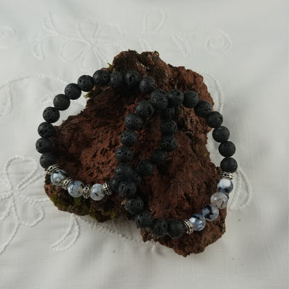 Earth Bracelet - Lava Rock Bracelet with Grey Agate Stones - Basalt Inspired - Iceland