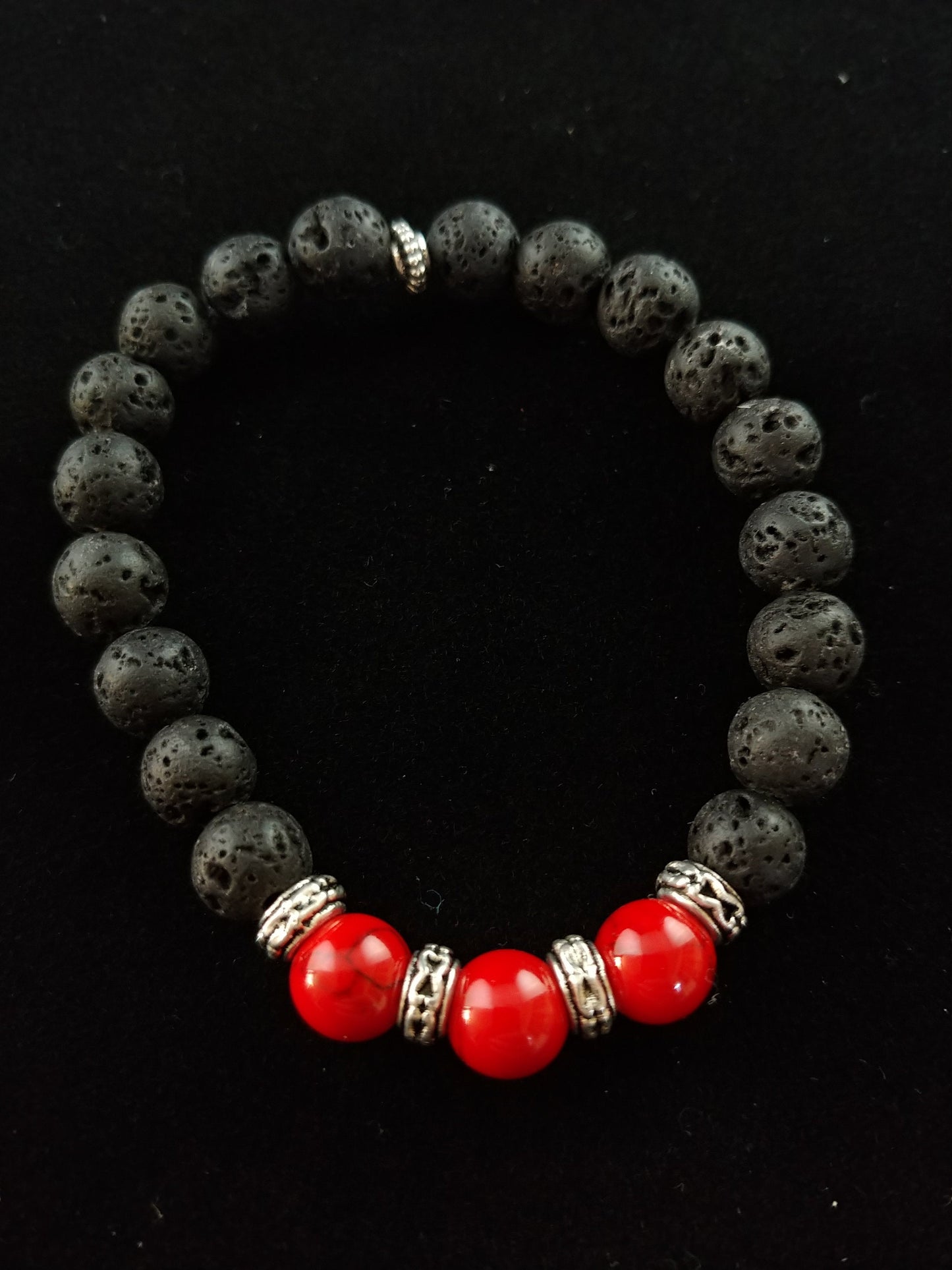 Volcano Fire Bracelet - Handmade Lava Bracelet with Dyed Turquoise Red Gemstone Beads - Handmade in Iceland